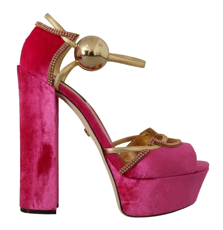 Dolce & Gabbana  Women's Pink Velvet Platform Sandals
