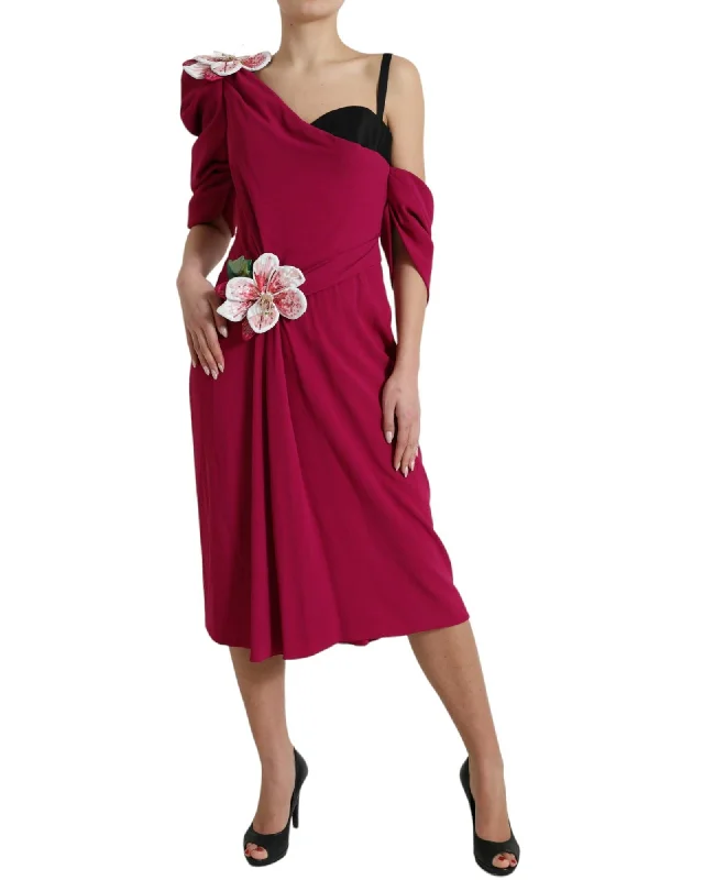 Dolce & Gabbana Flower Embellished One Shoulder Dress