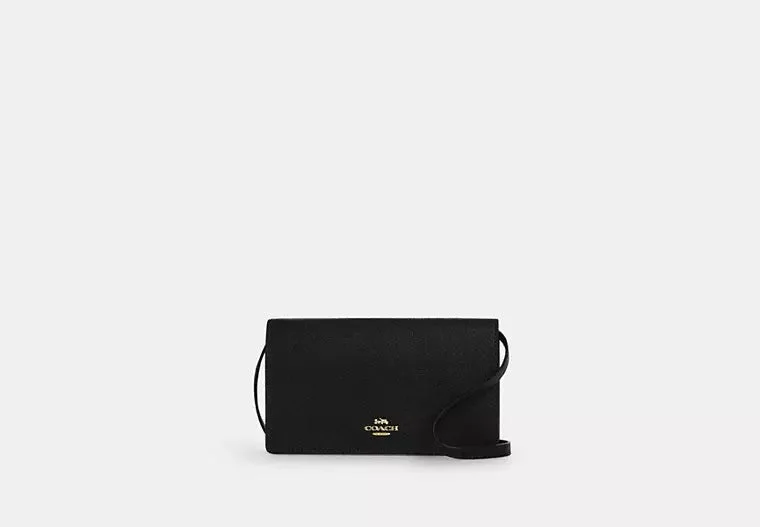 Coach Anna Foldover Clutch Crossbody Bag Black 