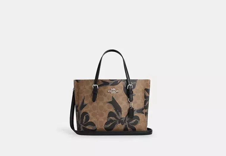 Coach Mollie Tote Bag 25 In Signature Canvas With Bow Print Black 