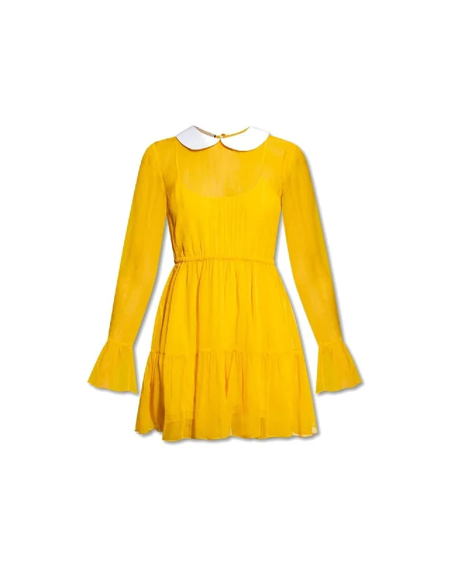 Gucci Chiffon Mini Dress Women Yellow Dresses