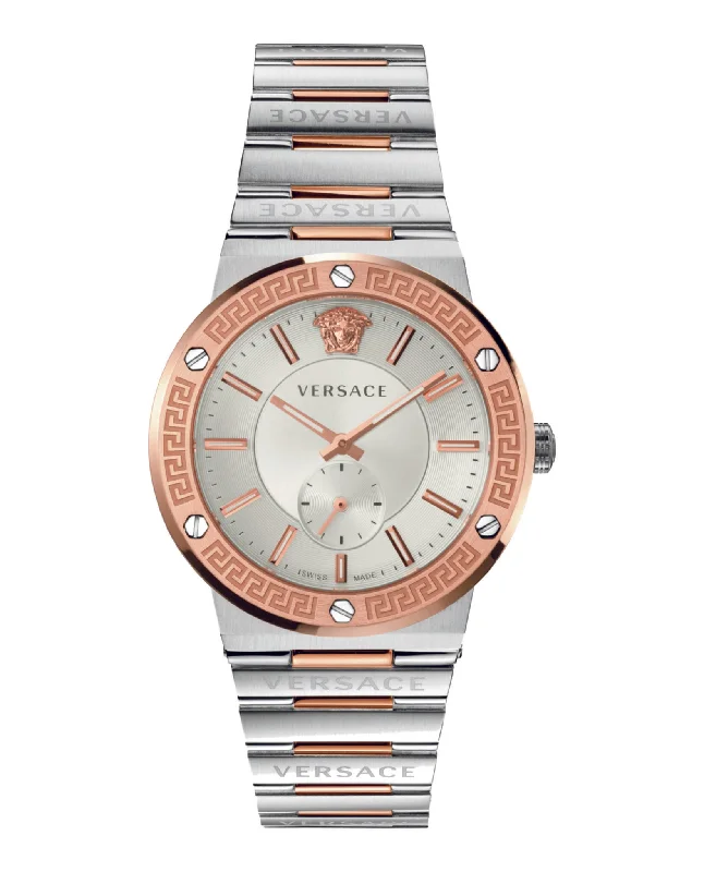 Versace Mens Greca Logo Two Tone 41mm Bracelet Fashion Watch
