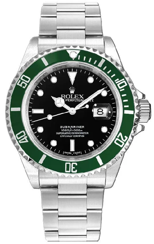 Rolex Submariner Date Stainless Steel Kermit Black Dial Men's Watch 16610