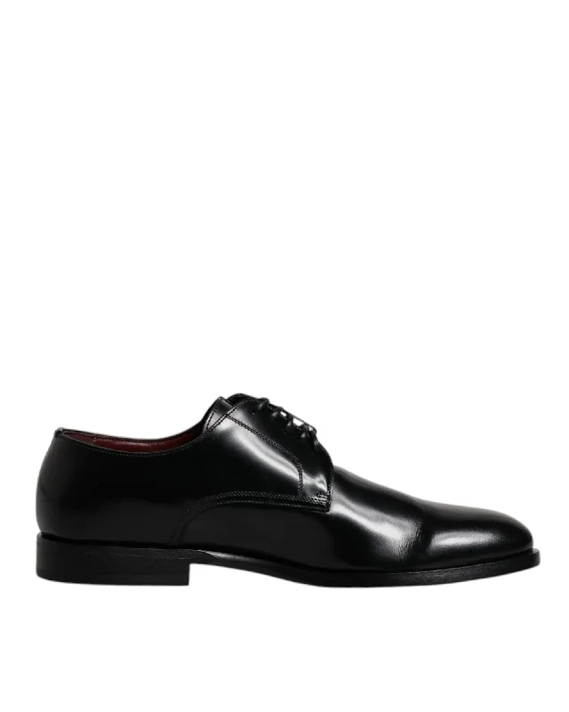 Dolce & Gabbana Leather Derby Shoes Classic Style Men Black Oxfords