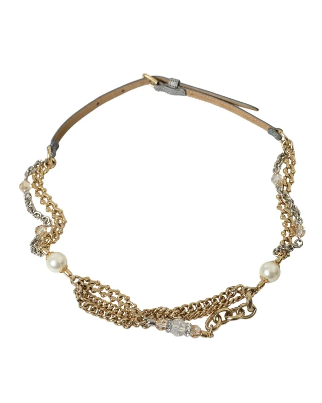 Dolce & Gabbana Blue Braided Gold Chain Waist Belt