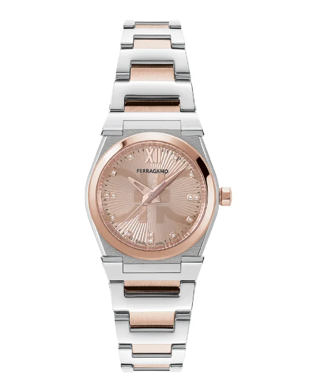 Ferragamo Womens Vega Two Tone 28mm Bracelet Fashion Watch