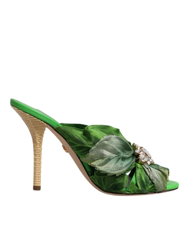 Dolce & Gabbana Leaf Print Mules High Heel Style