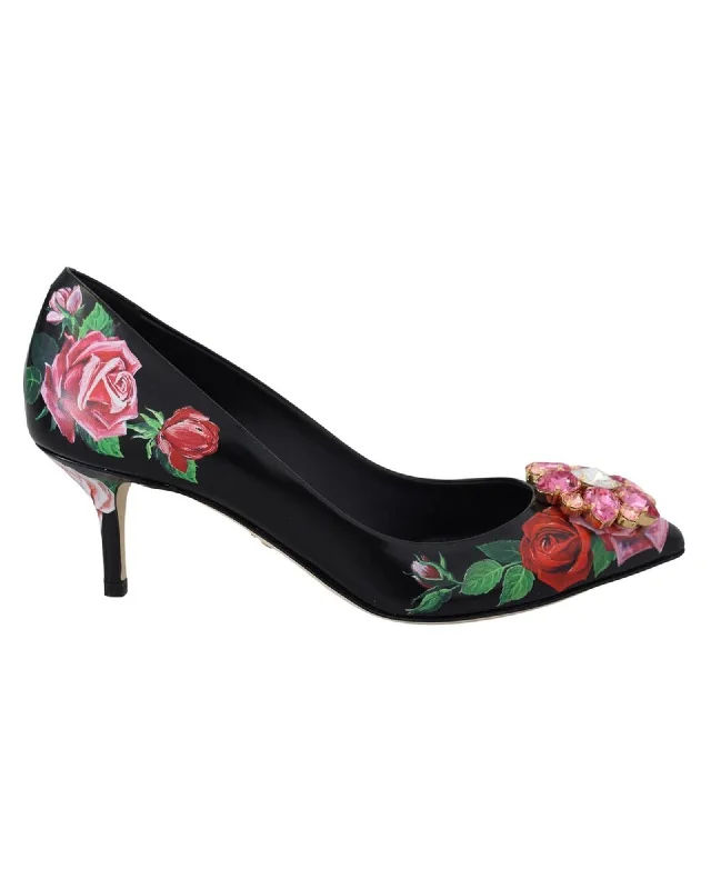 Dolce & Gabbana Floral Print Jewel Heels Women Black Pumps