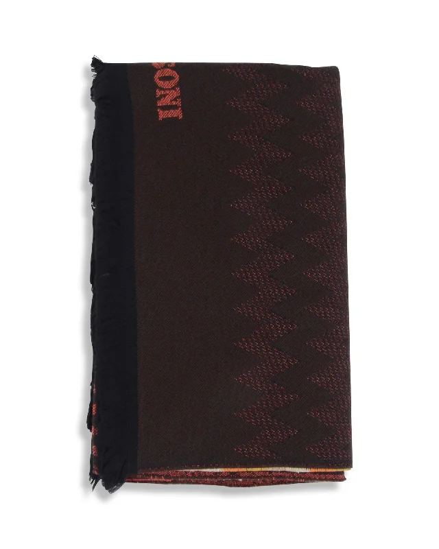 Missoni  Brown & Red Zig Zag Wool Scarf