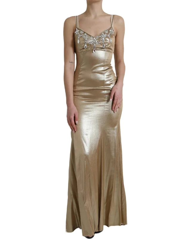 Dolce & Gabbana  Gold Silk Evening Dress with Crystal Embellishments