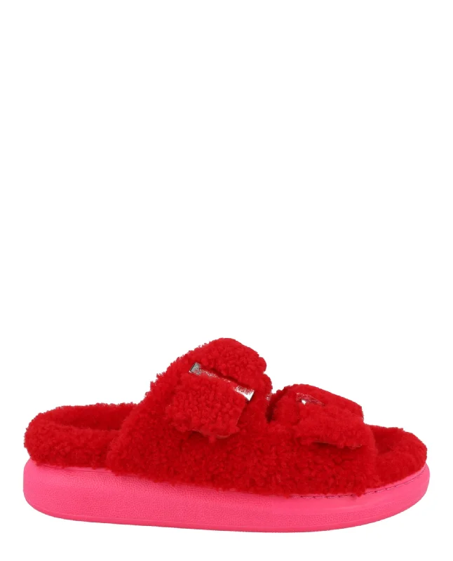 Alexander McQueen Womens Shearling Slide Sandals