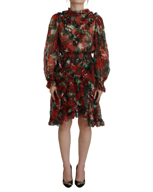 Dolce & Gabbana Geranium Print A-line Silk Dress
