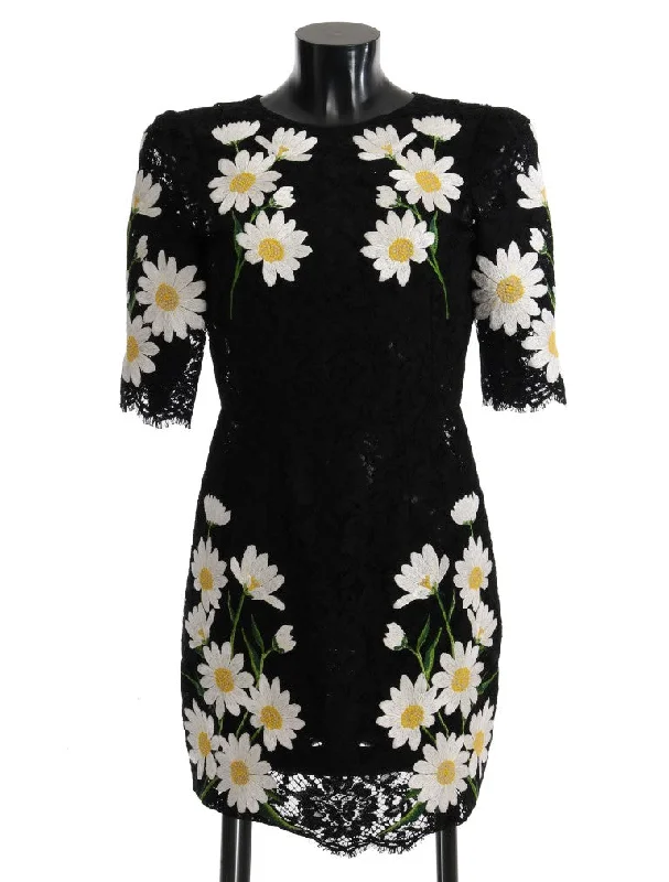 Dolce & Gabbana  Daisy Embroidered Lace Mini Dress - Black
