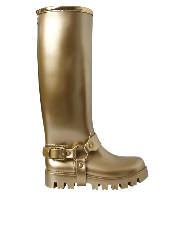 Dolce & Gabbana  DG Metal Gold Rain Boots
