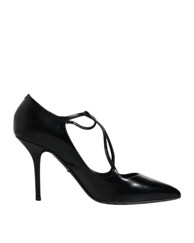 Dolce & Gabbana Leather T-strap Stiletto Heels with Buckle Closure