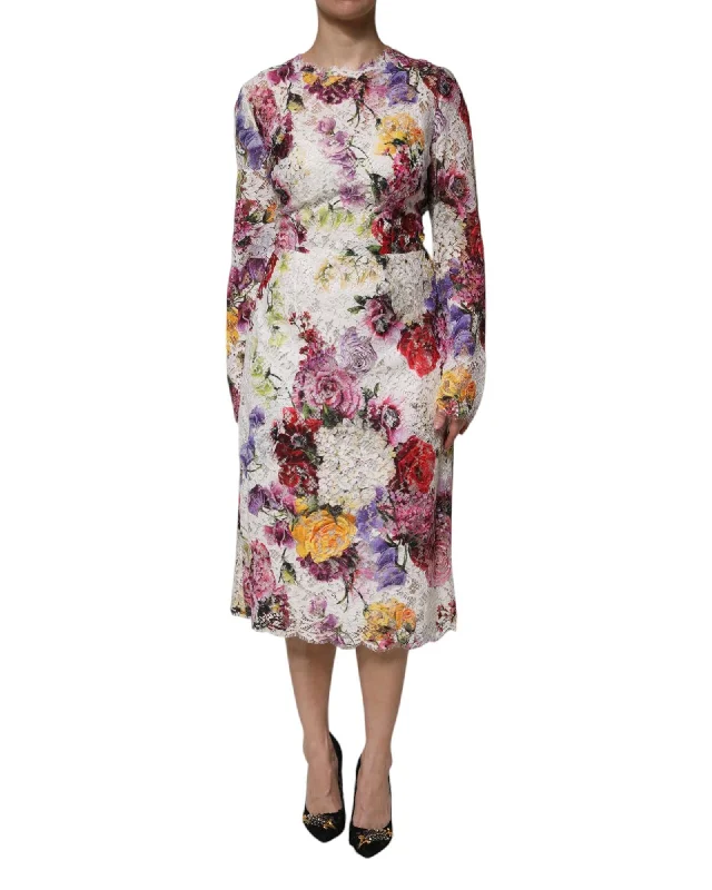 Dolce & Gabbana Floral Lace Midi Dress Women Multicolor Dresses