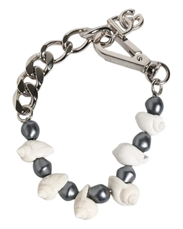 Dolce & Gabbana Shell Pearl Keychain Men Silver Bracelets