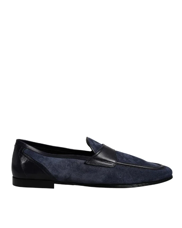 Dolce & Gabbana Suede Loafers Slipon Men Black And Blue