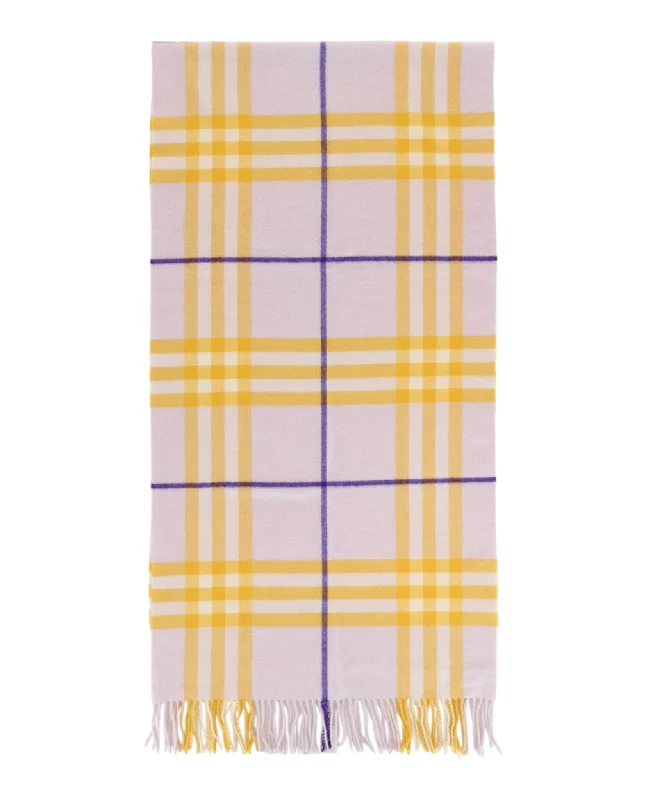 Burberry Womens Check-Pattern Fringed Cashmere Scarf