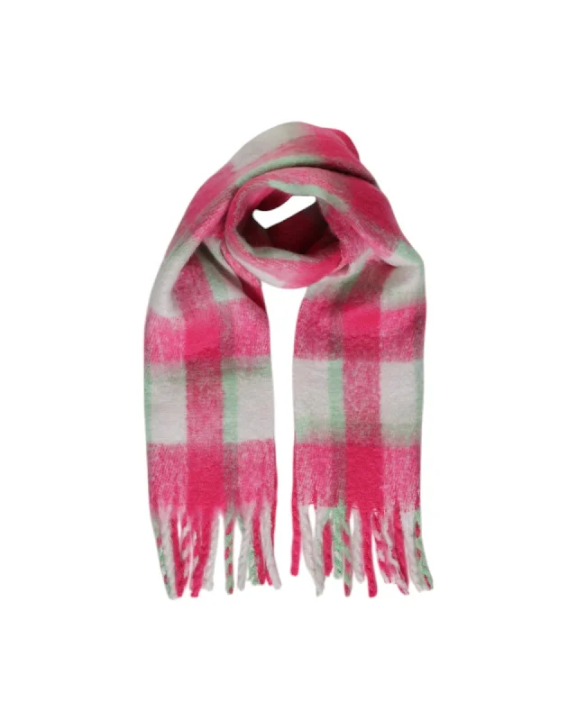 Only Fuzzy Check Scarf with Fringes