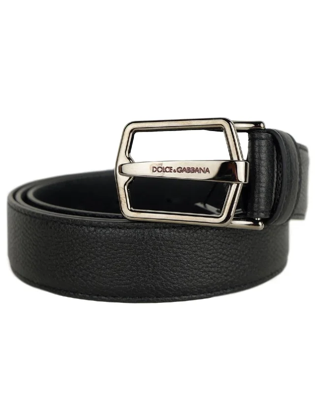 Dolce & Gabbana Leather Belt Silver Buckle Women Black