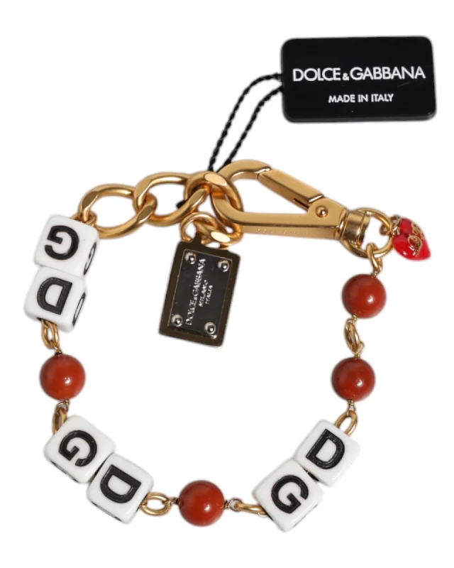 Dolce & Gabbana Letter Bead Keychain with Red Stones Men Multicolor Bracelets