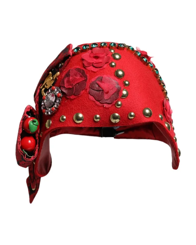 Dolce & Gabbana Embellished Felt Hat with Floral Design Women Red