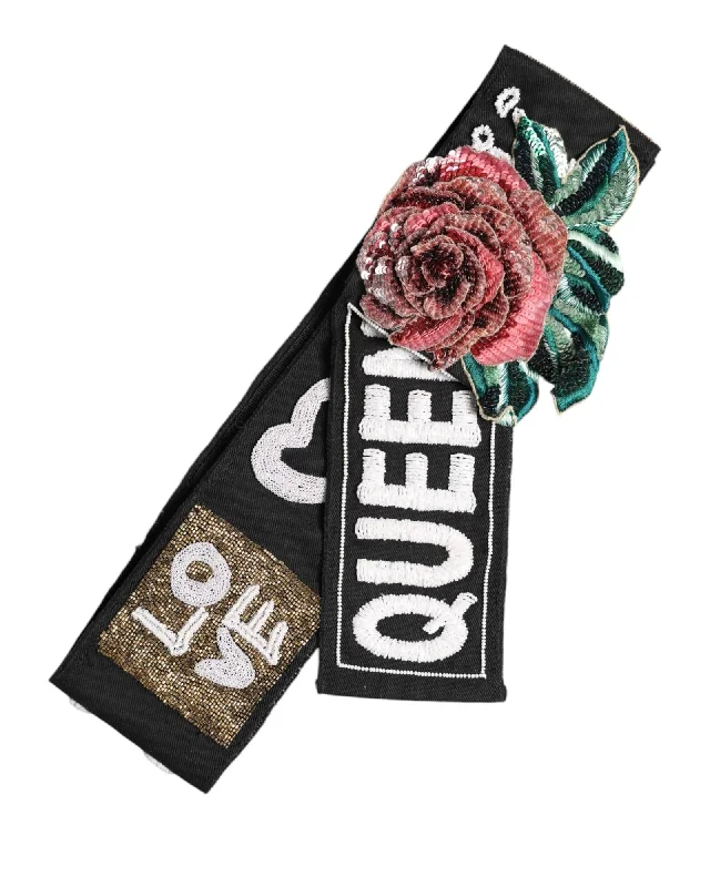 Dolce & Gabbana Embroidered Rose Queen Belt Women Black