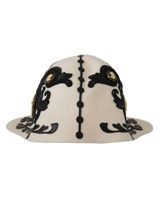 Dolce & Gabbana  Women's White Wool Felt Floral Embroidered Hat