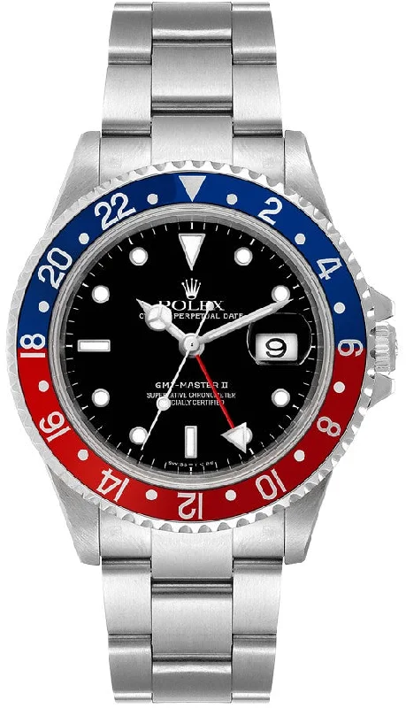 Rolex GMT-Master II Pepsi Black Dial Blue & Red Bezel Men's Watch 16710
