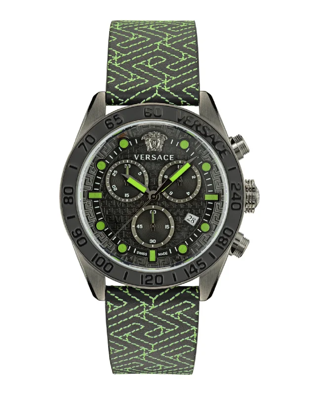 Versace Mens Greca Dome IP Gunmetal 43mm Strap Fashion Watch