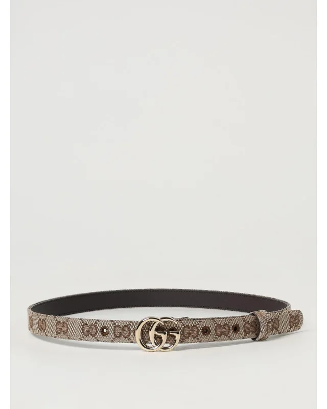 Gucci GG Supreme Double G Buckle Belt Women Beige