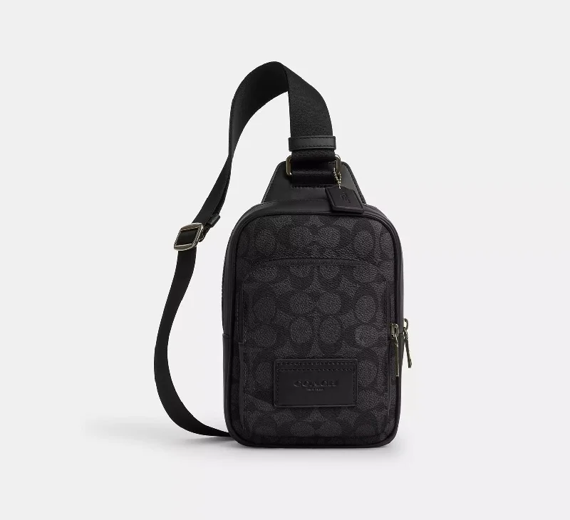Coach Racer Sling Pack In Signature Canvas Bag Charcoal Black 