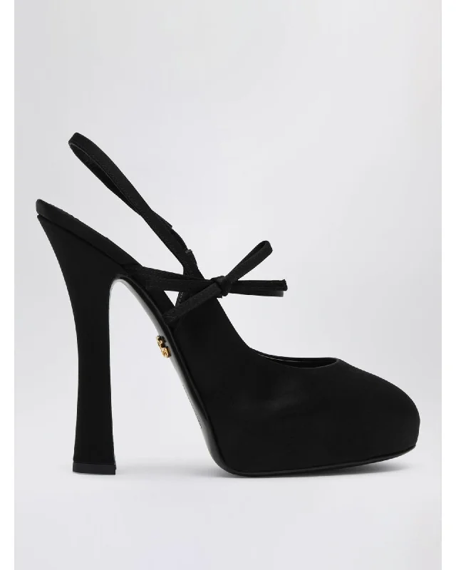 Dolce & Gabbana Satin Bow Slingback Heels Women Black Pumps & Heels