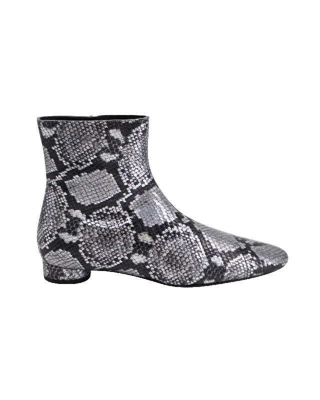 Balenciaga Knife Printed Leather Ankle Boots Women Silver