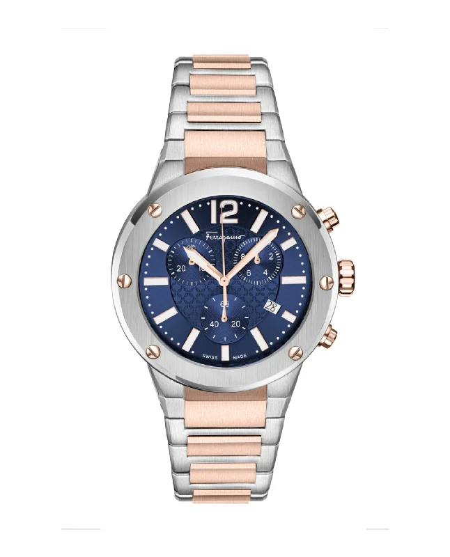 Ferragamo Mens  Two Tone 42mm Bracelet Fashion Watch