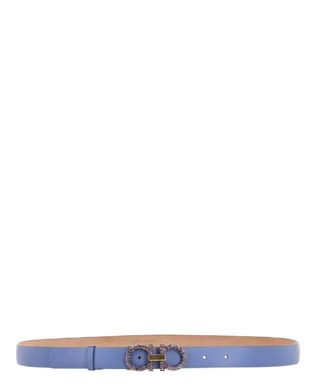 Ferragamo Womens Crystal-Embellished Gancini Leather Belt