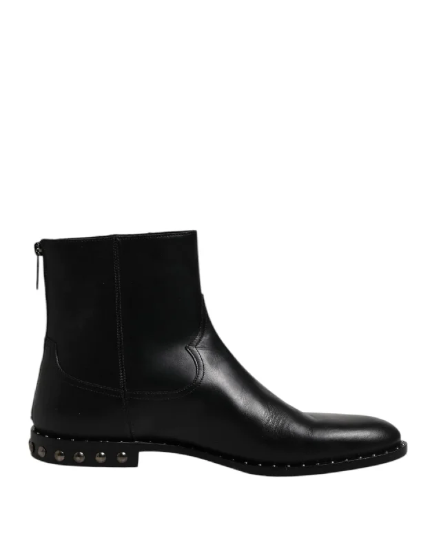 Dolce & Gabbana Studded Leather Ankle Boots Men Black
