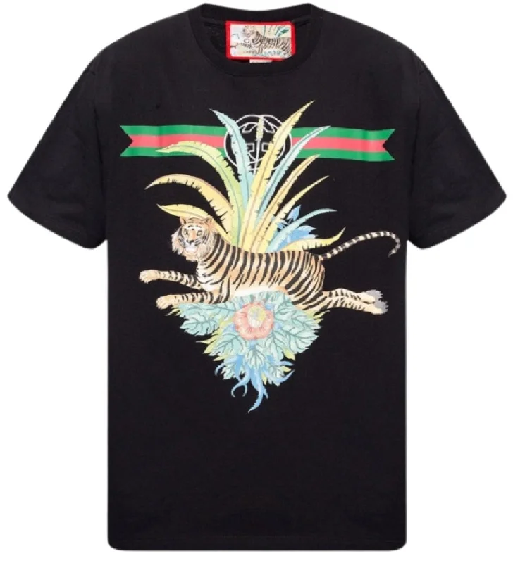 Gucci Flower Tiger Printed T-Shirt in Black