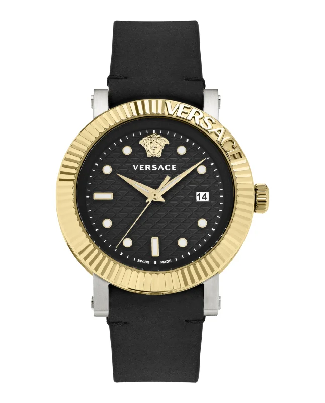 Versace Mens V-Classic Two Tone 42mm Strap Fashion Watch
