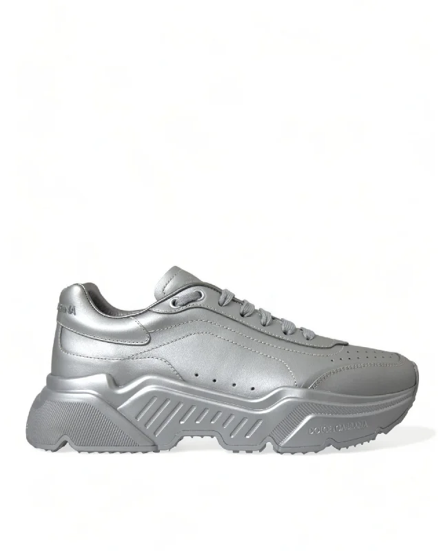 Dolce & Gabbana  Portofino Silver Leather Sneakers for Women