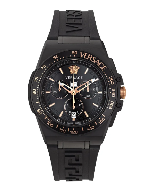 Versace Mens Greca Extreme Chrono Black 45mm Strap Fashion Watch