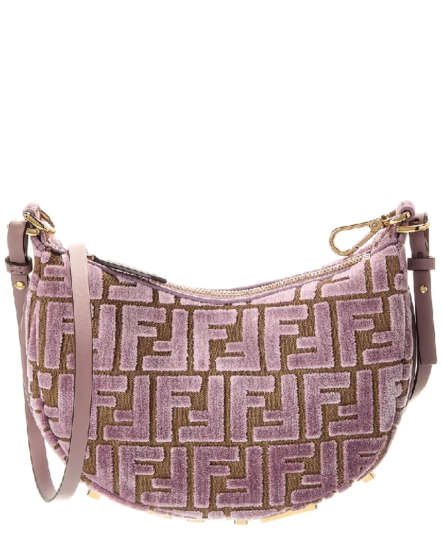 Fendi Fendigraphy Mini Ff Jacquard Velvet & Leather Hobo Bag