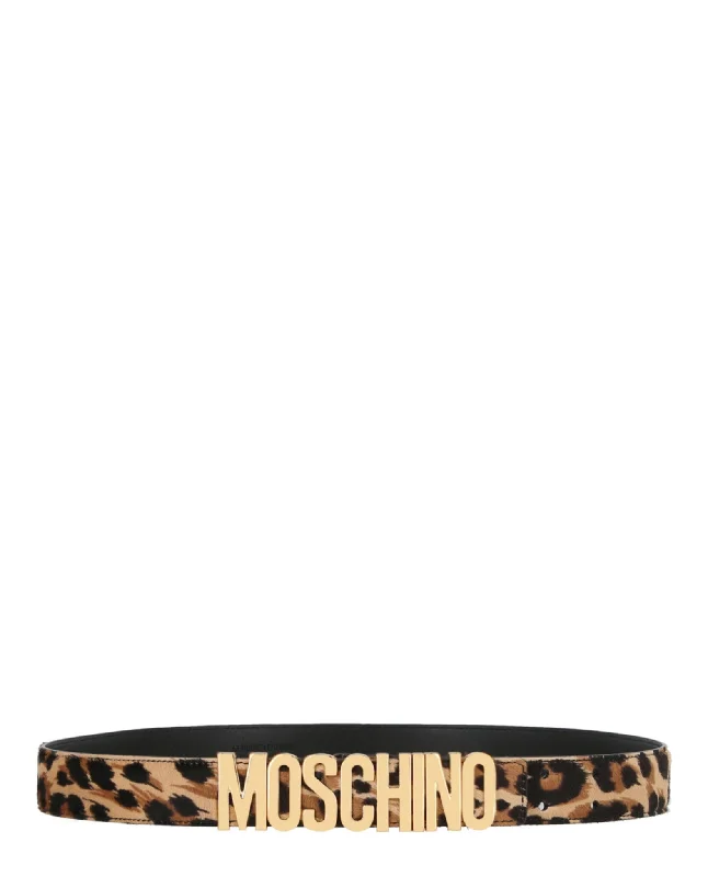 Moschino Womens Leopard-Print Logo Belt
