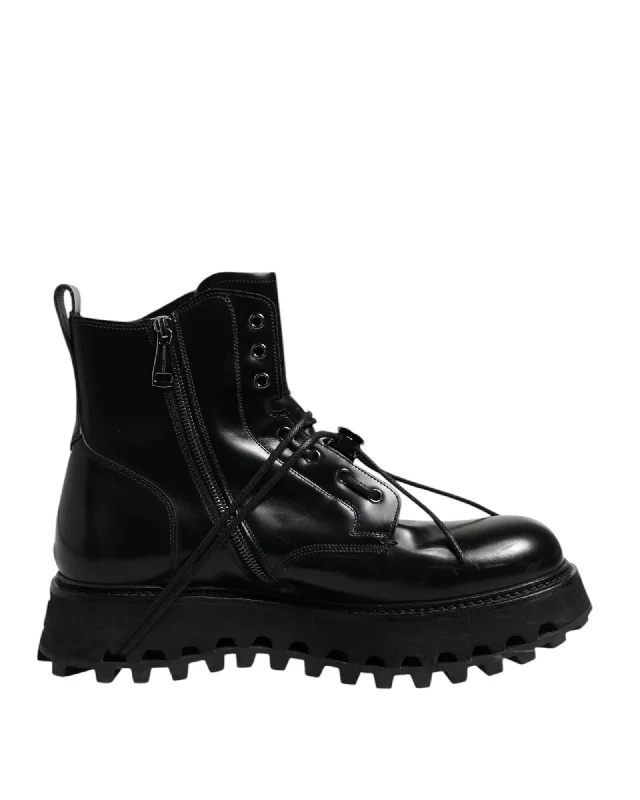 Dolce & Gabbana Leather LaceUp Lug Sole Boots Men Black