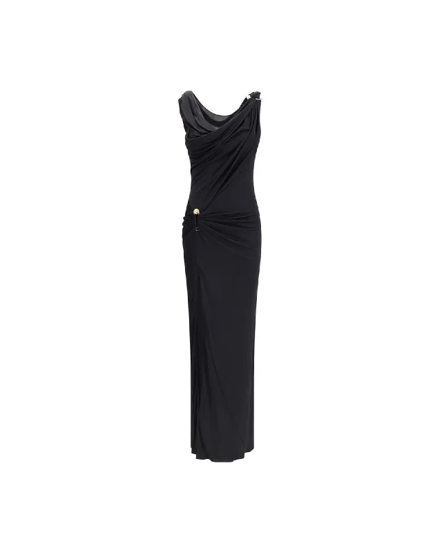 Versace Draped Gown Women Black Dresses