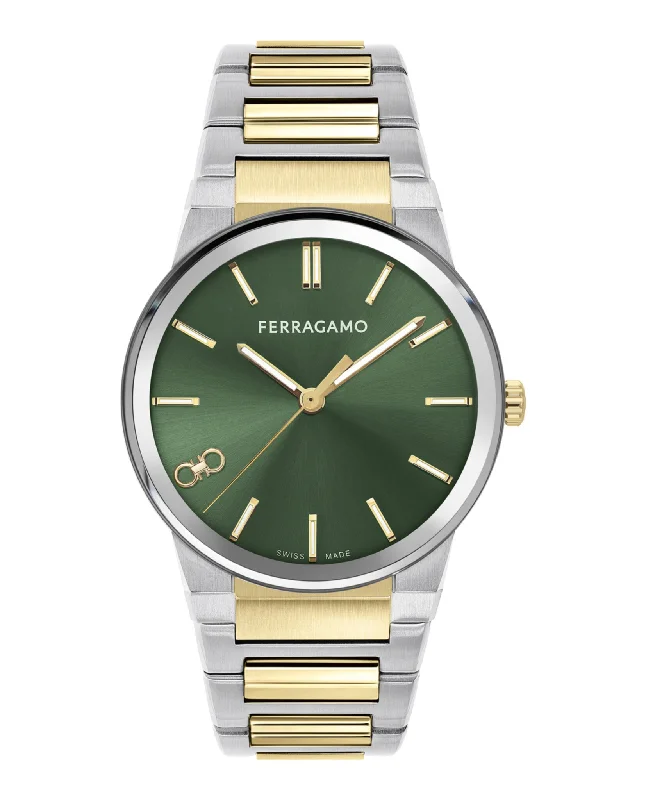 Ferragamo Mens  Two Tone 41mm Bracelet Fashion Watch