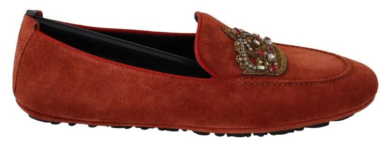 Dolce & Gabbana  Women's Rust Suede Loafers with Crown Embellishment