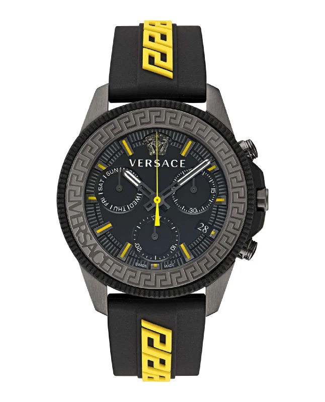 Versace Mens Greca Action Chrono IP Gunmetal 45mm Strap Fashion Watch