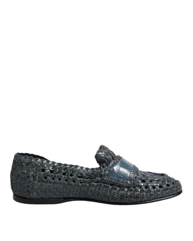 Dolce & Gabbana Woven Leather Loafers Men Blue